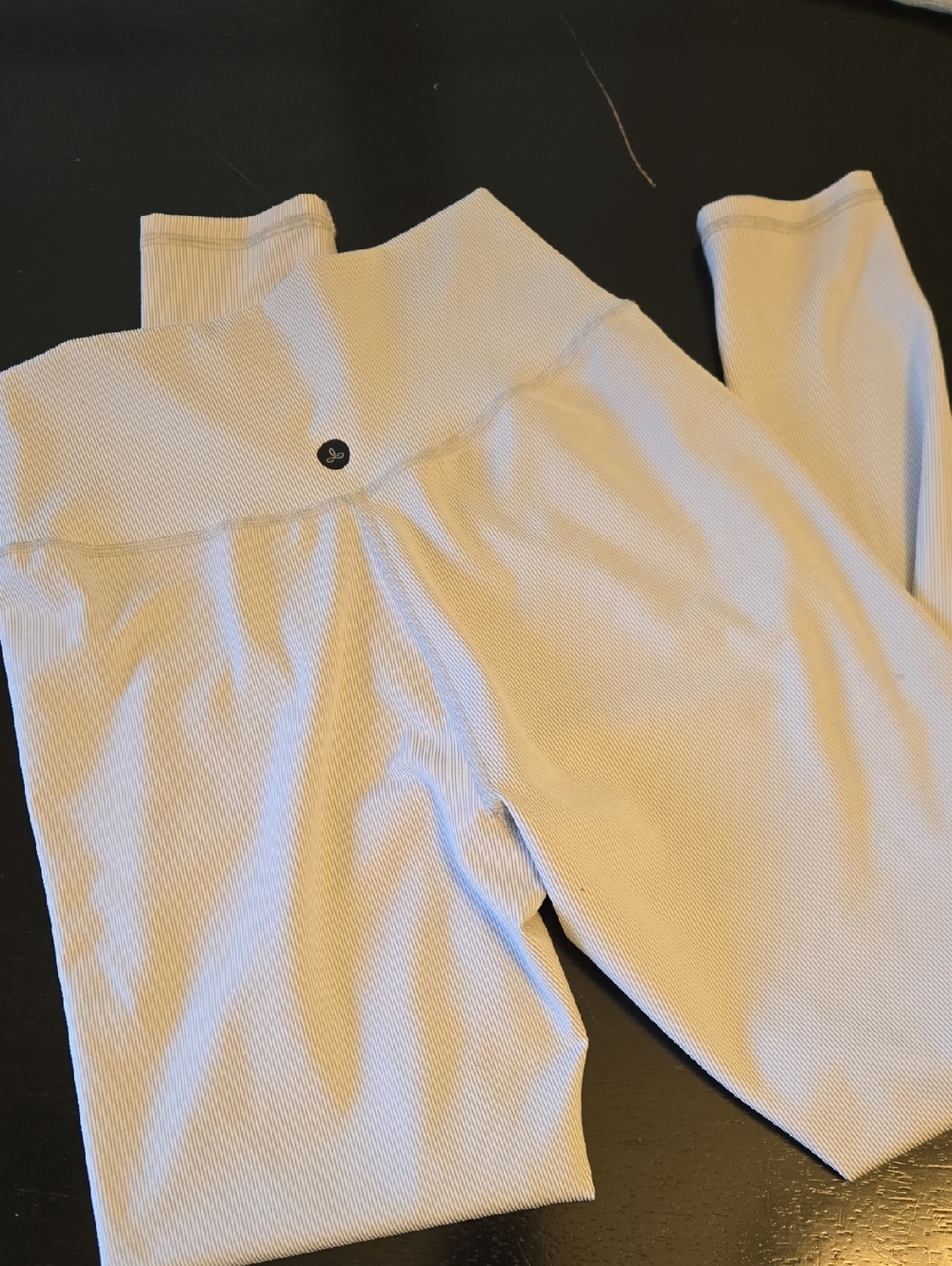Prana Light Gray/Off-White Ribbed Leggings - Athletic Bottoms